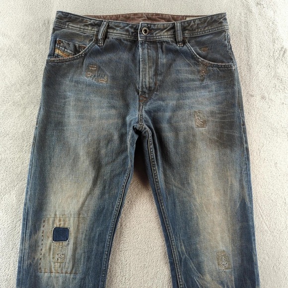 Diesel Jeans Mens 31x32 Blue Denim Krayver Slim Wash 0838G Distressed Italy Y2K - Picture 2 of 11